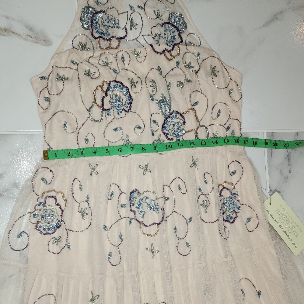 Adrianna Papell Sleeveless Halter Neck Beaded Mesh Keyhole Back Detail - Picture 10 of 12